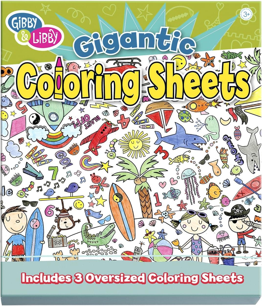 C.R. Gibson Beach and Space Giant Coloring Sheets for Kids, 3pcs