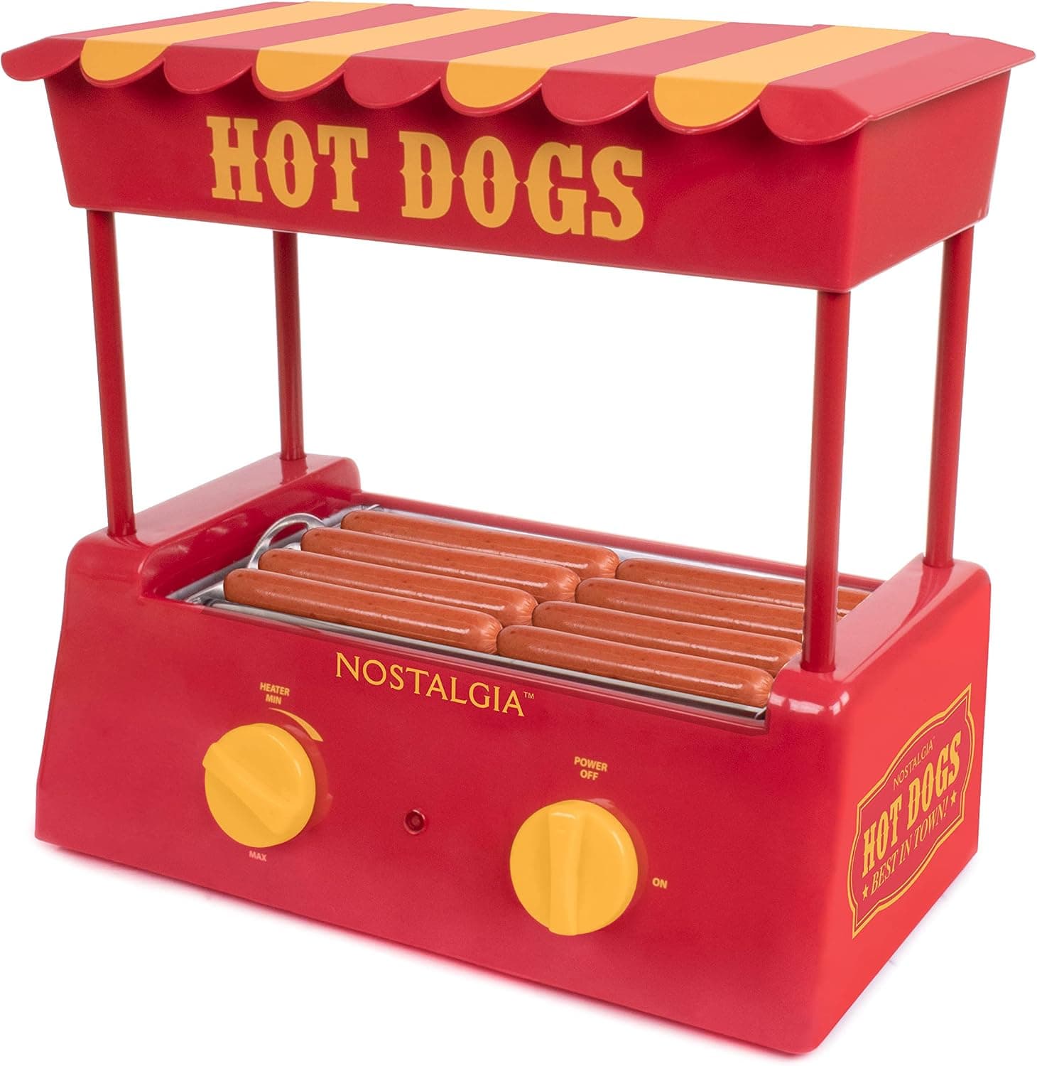 Nostalgia Countertop Hot Dog Roller and Warmer, 8 Regular Sized Hot Dogs, 4 Foot Long Hot Dogs and 6 Bun Capacity, Stainless Steel Rollers, Perfect For Breakfast Sausages, Brats, Taquitos, Egg Rolls
