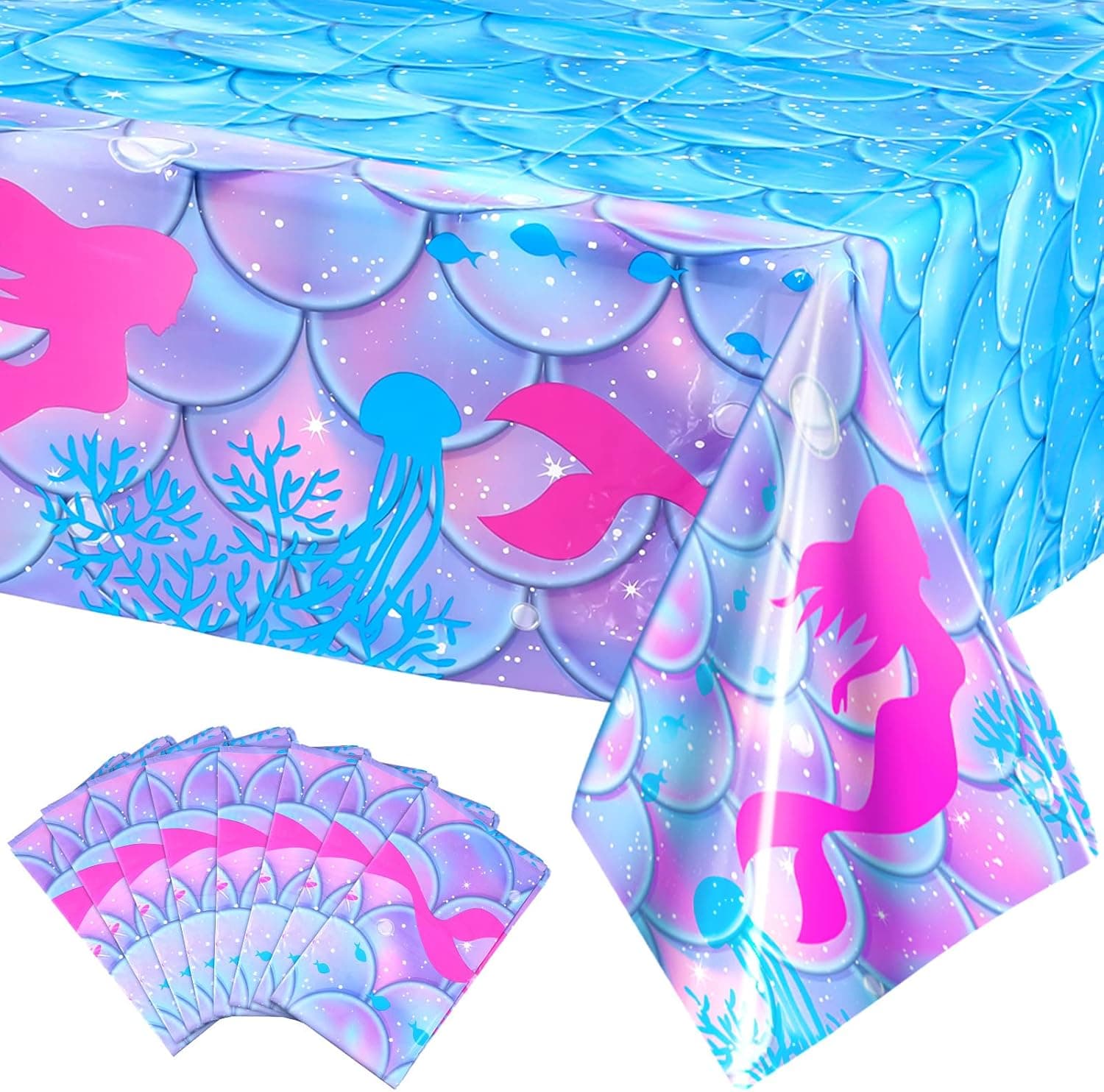 8 Pcs Mermaid Tablecloth Under The sea Theme Party Disposable Plastic Table Covers Mermaid Birthday Party Favors Ocean Party Decorations Mermaids Princess Supplies for Girls,54 x 108 Inch (Mermaid)
