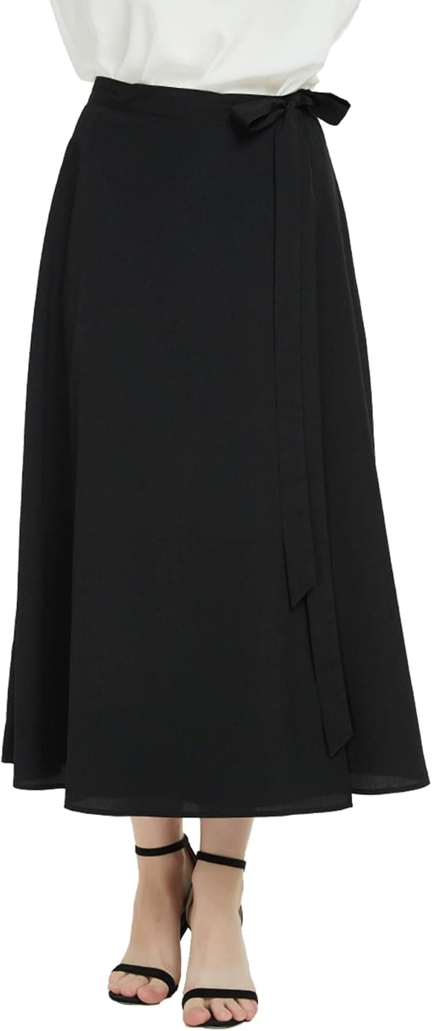 Basic Model Wrap Maxi Skirts for Women A Line Pleated