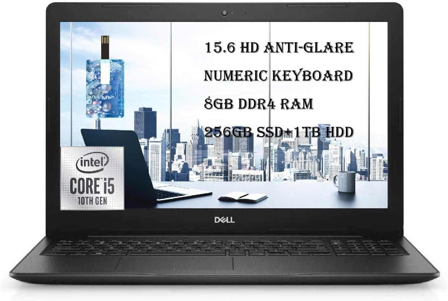 Newest 2020 Dell Flagship Inspiron 15 3000 Series Laptop, 15.6" HD Display, 10th Gen Intel Core i5-1035G1 Processor, 8GB RAM, 256GB SSD+1TB HDD, Webcam, Windows 10 Home with E.S Holiday32GB USB Card