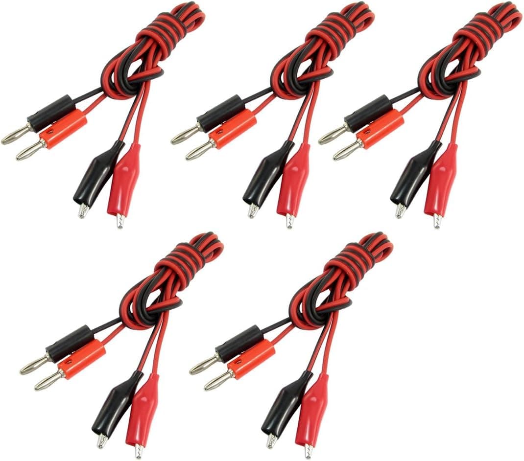 uxcell 5 Pcs 1M Long Audio Video Banana Jack Connector to Double Tester Alligator Clip
