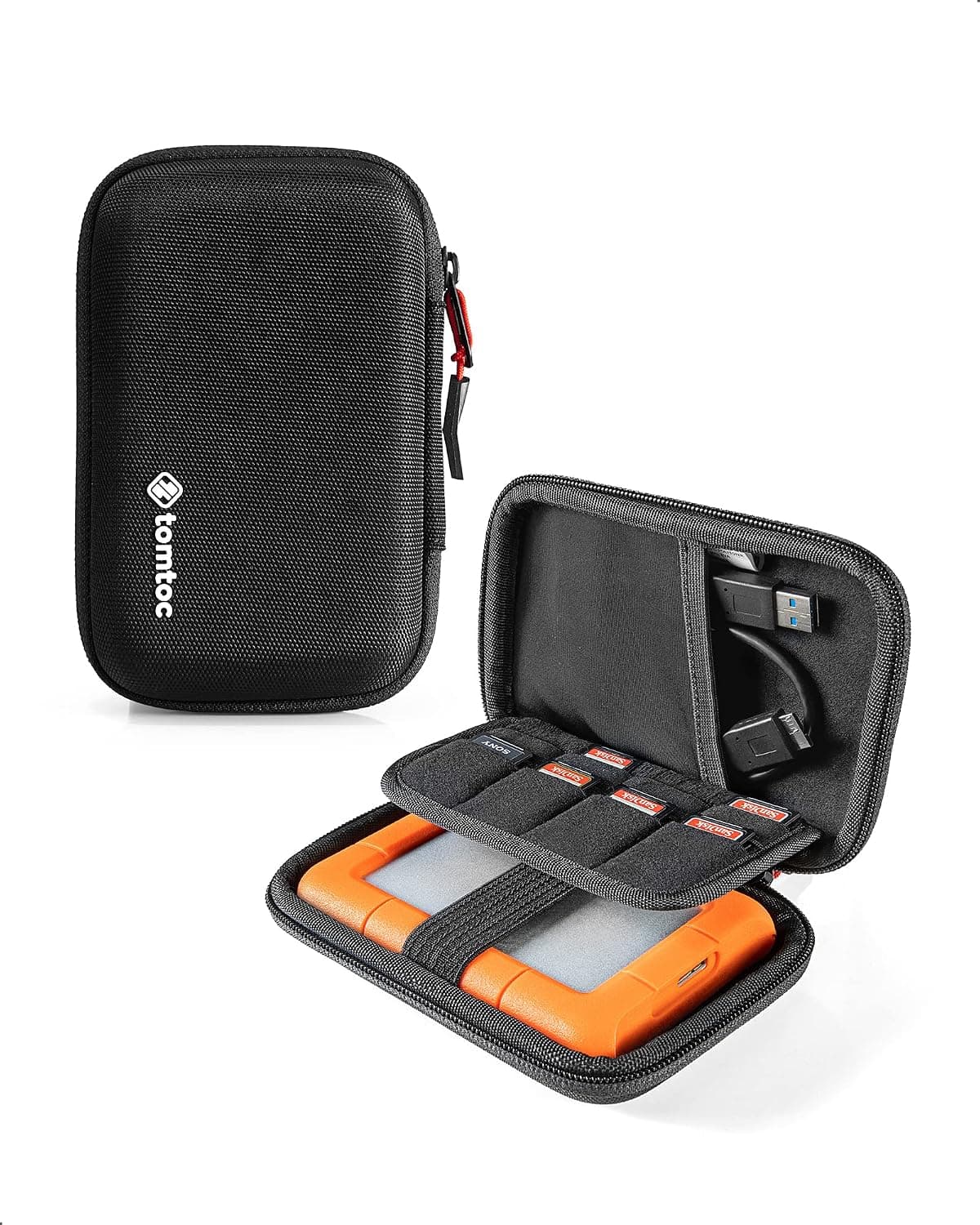 tomtoc Carrying Case for 2.5-inch External Hard Drive, EVA Shockproof Portable Bag for Western Digital | Toshiba | Seagate | LaCie | HGST Hard Drive, Travel Pouch with 8 Slots for USB Stick/SD Cards
