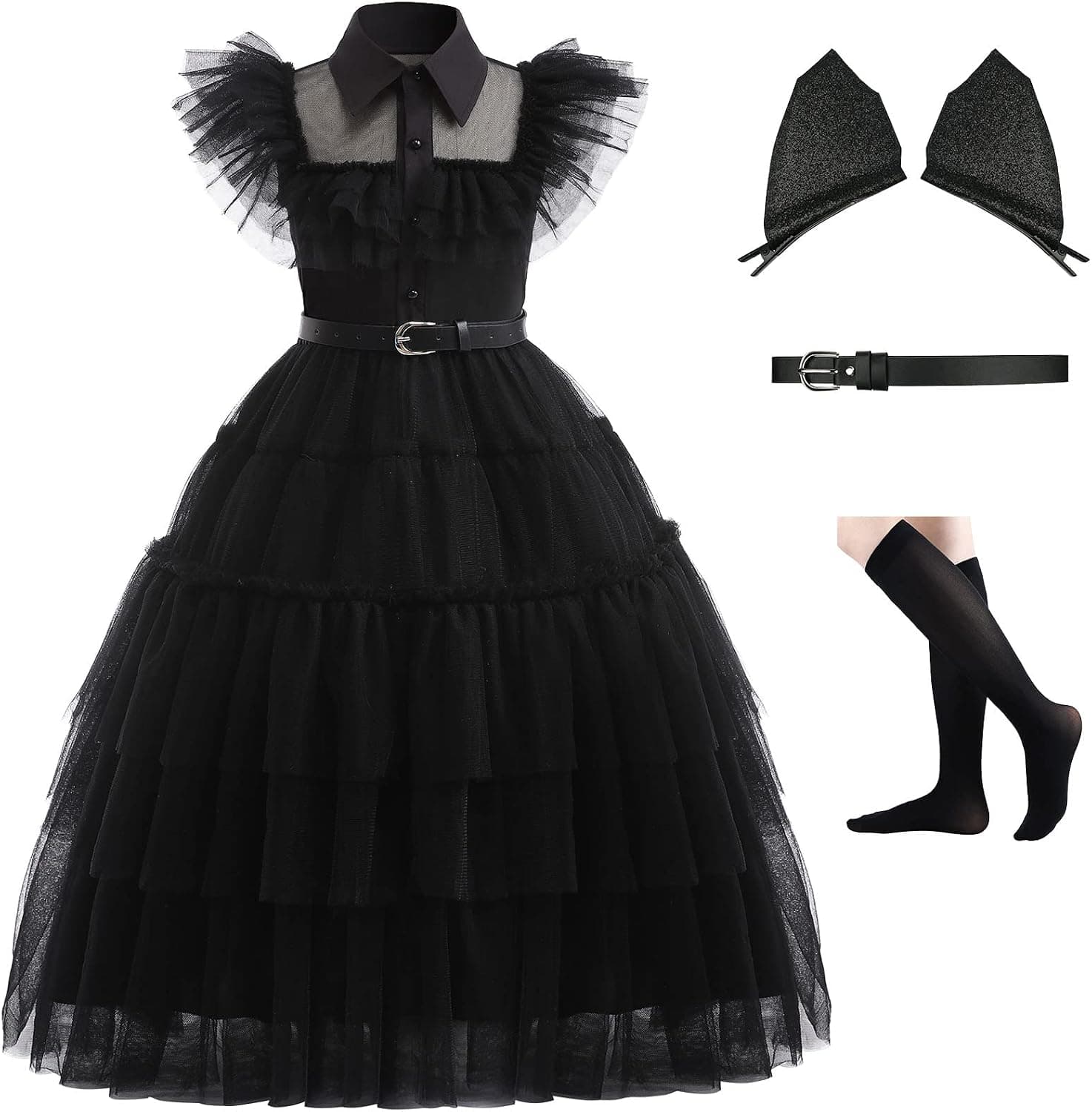 Hellet Girls Cosplay Costume Dress for Wednesday Addams Family Kids Costumes Black Dance Princess for Halloween School Party