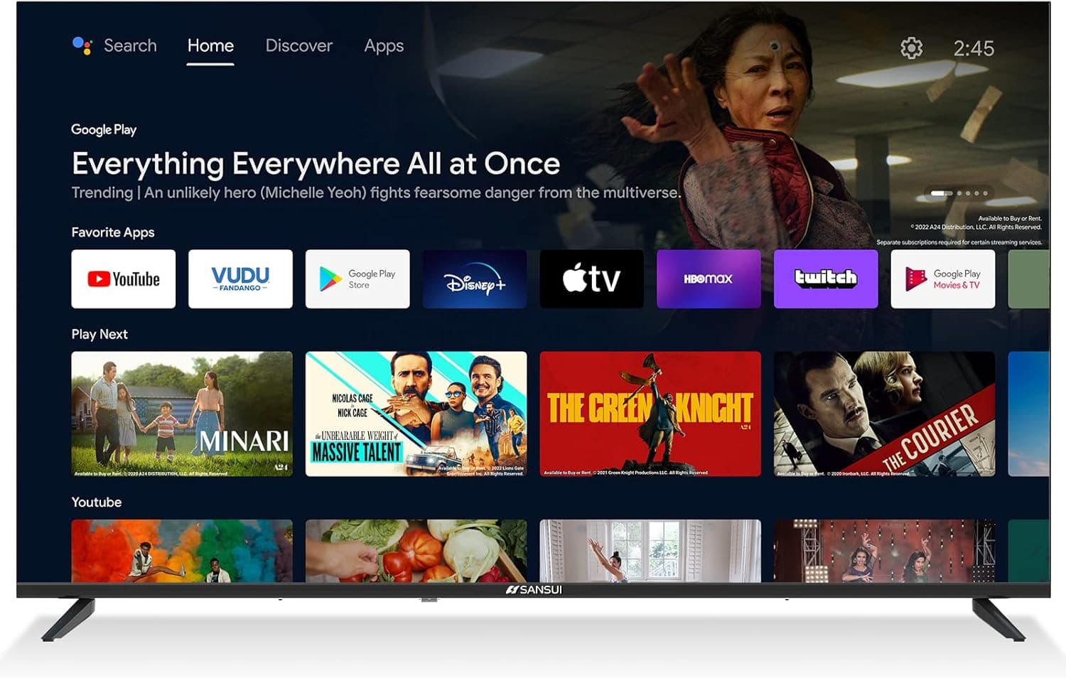 SANSUI ES50V1UA, 50 inch 4K UHD Smart LED Android TV with HDMI, USB(2022 Model)