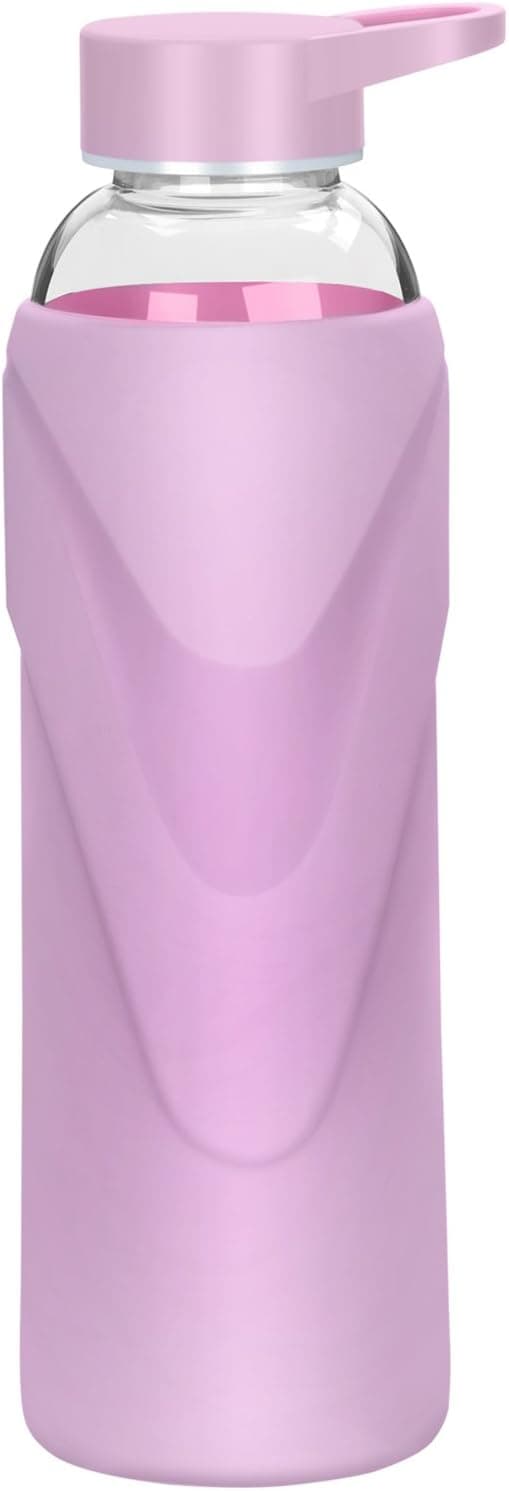 Justfwater Sports Borosilicate Glass Water Drinking Bottle with Silicone Sleeve and Leak-Proof lid, 14 oz / 22 oz / 32 oz