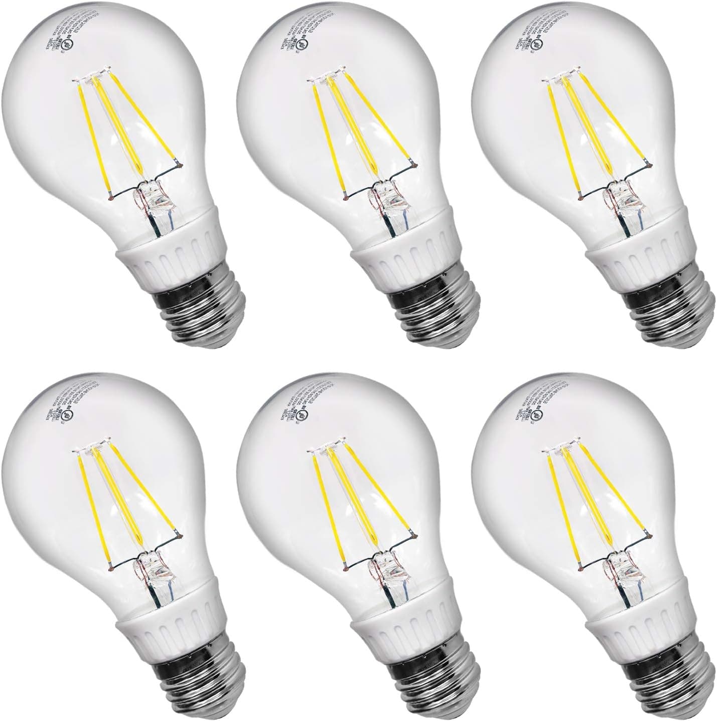 A19 LED Edison Light Bulbs, 4.5W, Replacement for 40 Watt Bulbs, 420 Lumens, Warm White 2700K LED Filament Bulb, E26 Medium Screw Base, Dimmable, Clear Glass, (6 Pack)