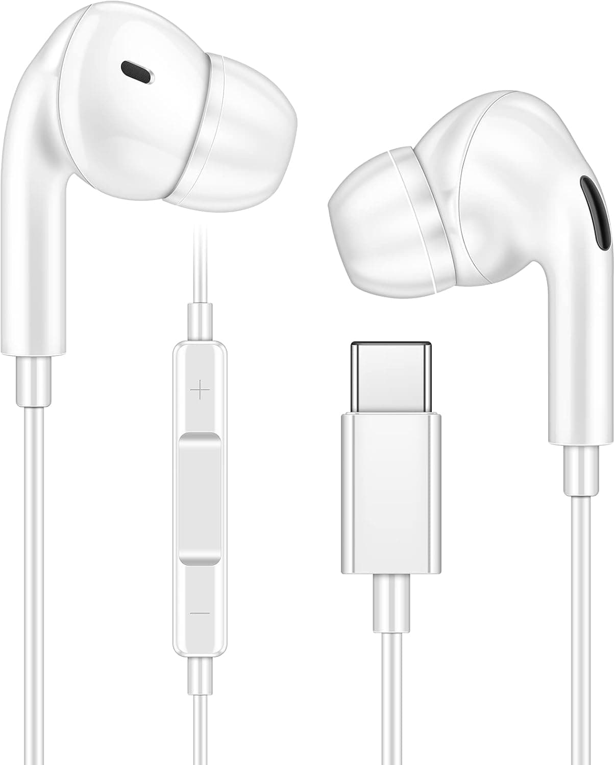 HoneyAKE USB Type C Headphones for Samsung Galaxy S21 S20 S22 Ultra Wired Earphones Earbuds Stereo in-Ear Noise Canceling Headset Earphone with Microphone for Samsung Note 20 Ultra OnePlus, White