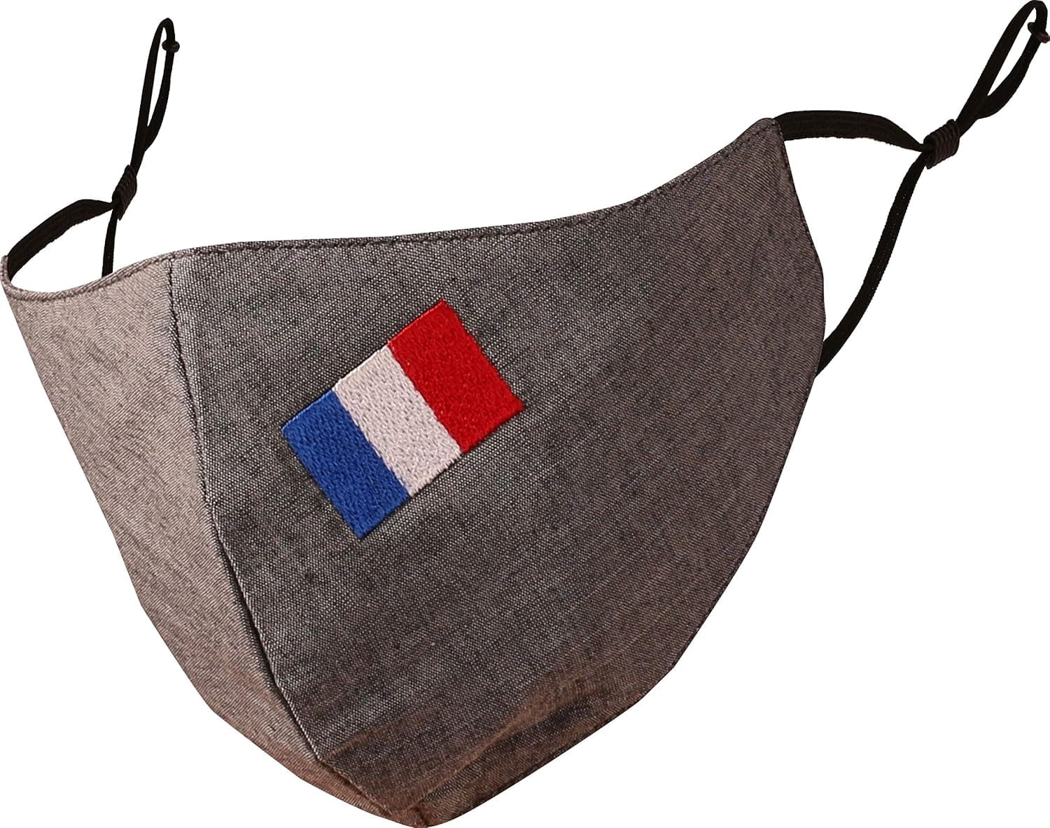 Touchstone French Flag Embroidered 3 Layer Large Size Cotton face Masks Reusable Machine Washable Adjustable for Men, Women. (Pack of 1). Grey