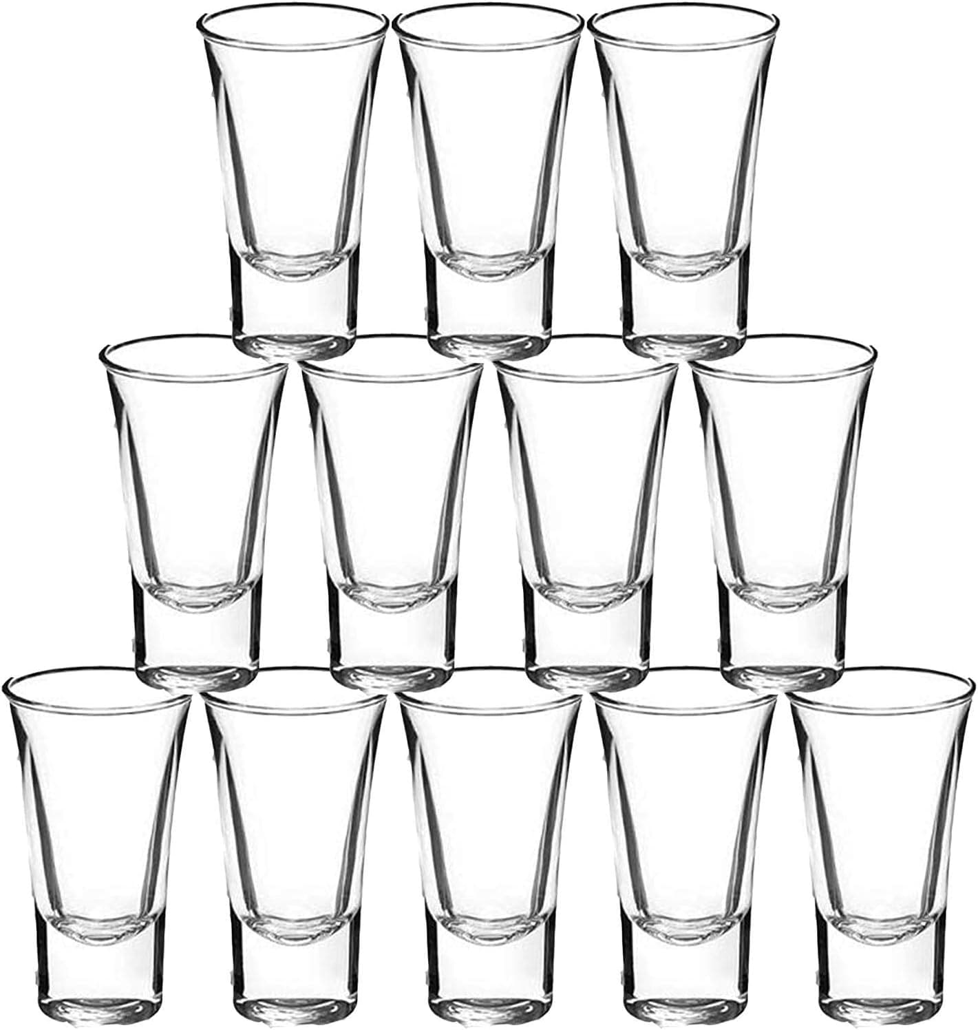 King International Clear Glass Heavy Base Curved Shot Glasses Set of 12,1Oz Shot Glass, Expresso Shot Glasses Whiskey,Vodka,Tequila,Bar Accessories