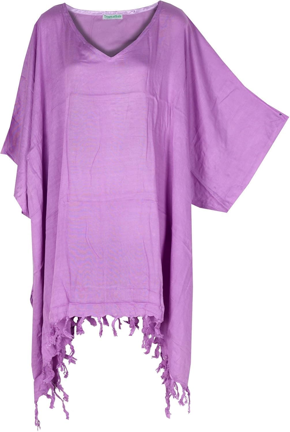 Tropicalsale Women's Plus Size Plain Simple Lavender Caftan Tunic Hippy Top
