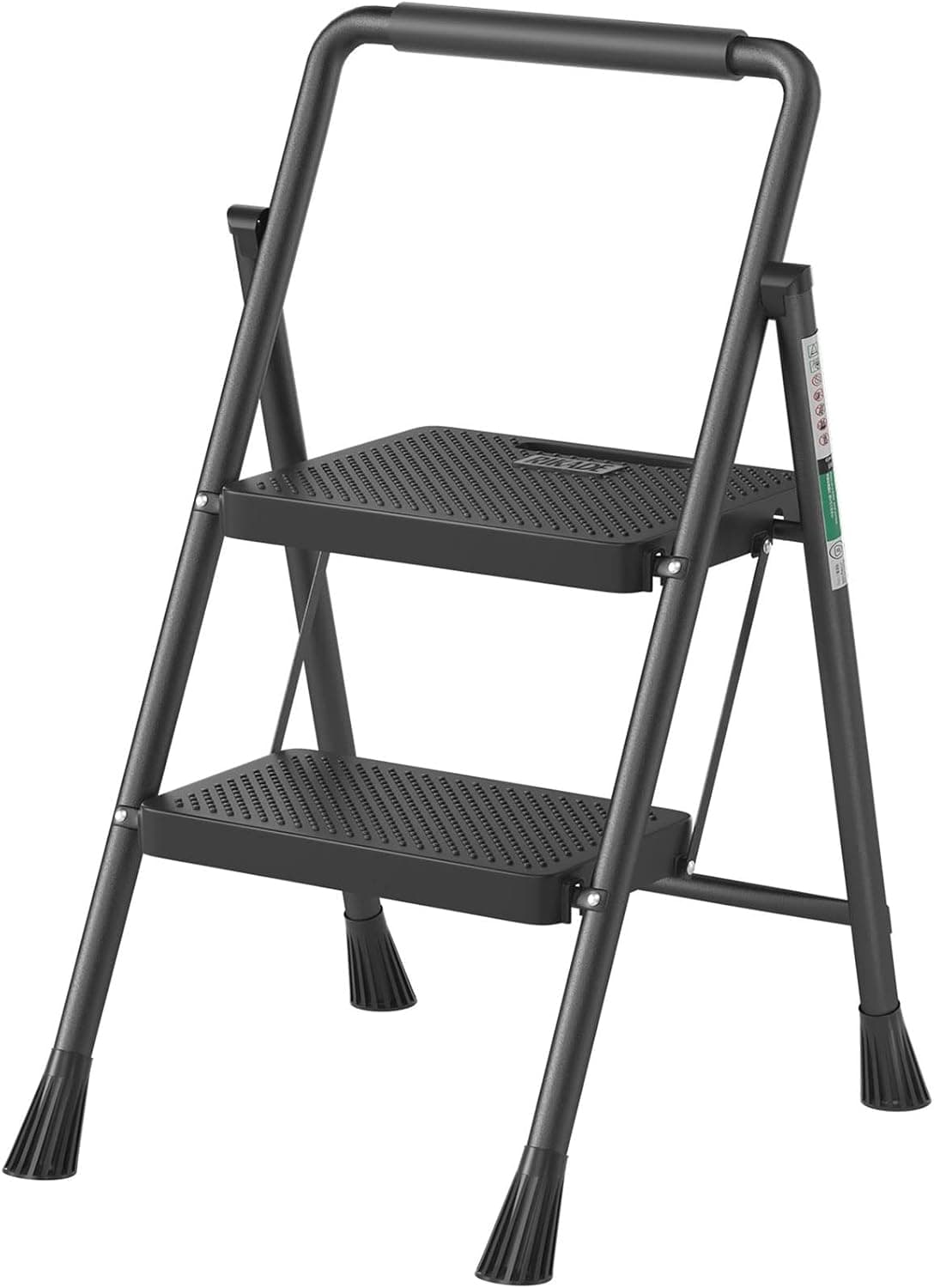 2 Step Ladder, RIKADE Folding Step Stool, Step Stool with Wide Anti-Slip Pedal, Lightweight, Portable Folding Step Ladder with Handgrip, Multi-use Steel Ladder for Household and Office