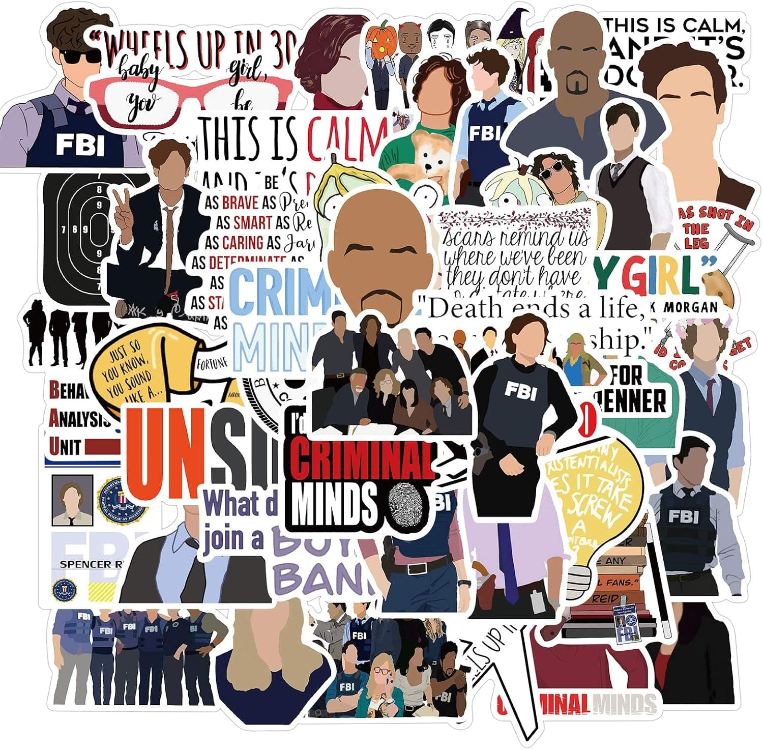 50pcs Tv Show Criminal Minds Vinyls Stickers Laptop Sticker Waterproof Stickers Luggage Skateboard Water Bottle Stickers Decal Bicycle Bumper Snowboard Decorate Gift for Kid. （Criminal Minds）