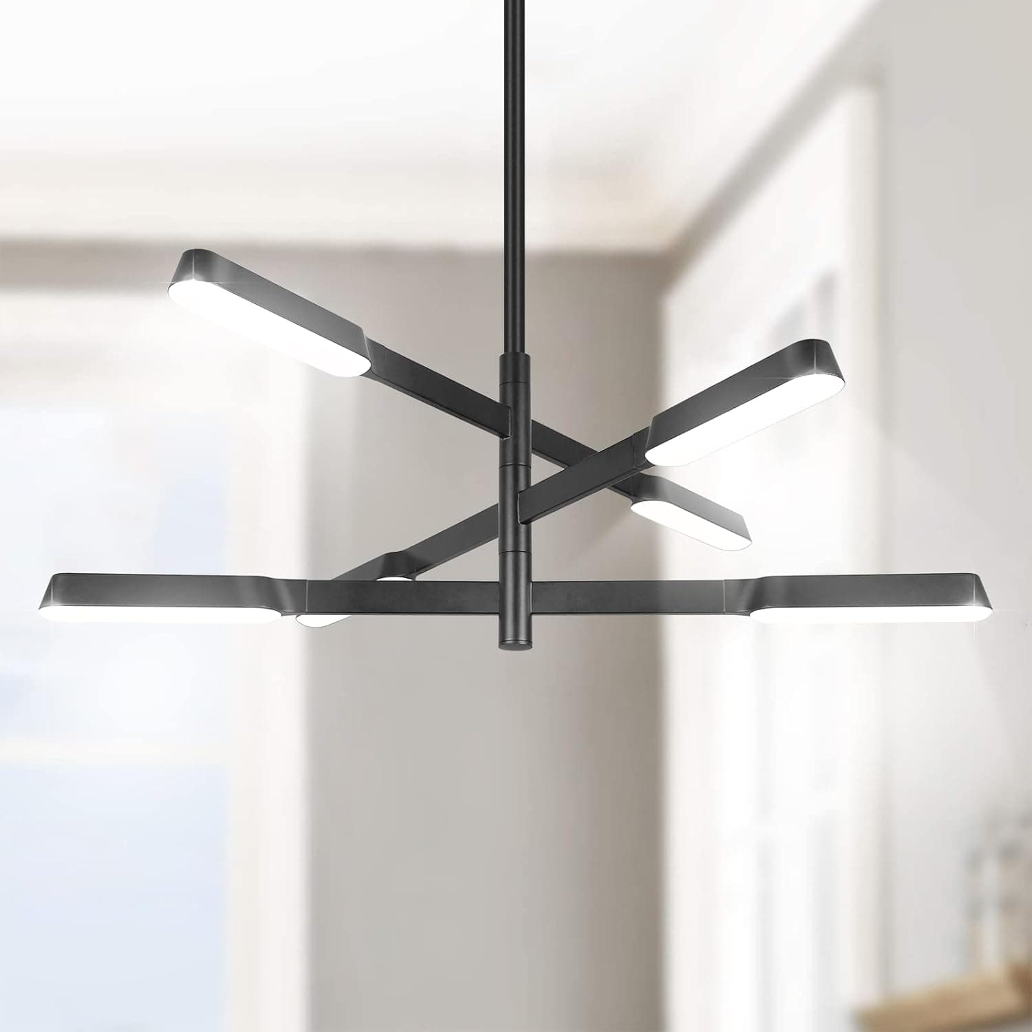 OKELI Black Chandelier,Modern Ceiling lsland Light Fixture, 6-Light Dimmable 3000K-6000K Pendant Light,LED Sputnik Chandelier for Dining Room Living Room Kitchen lsland Foyer Hallway Entryway, 30W