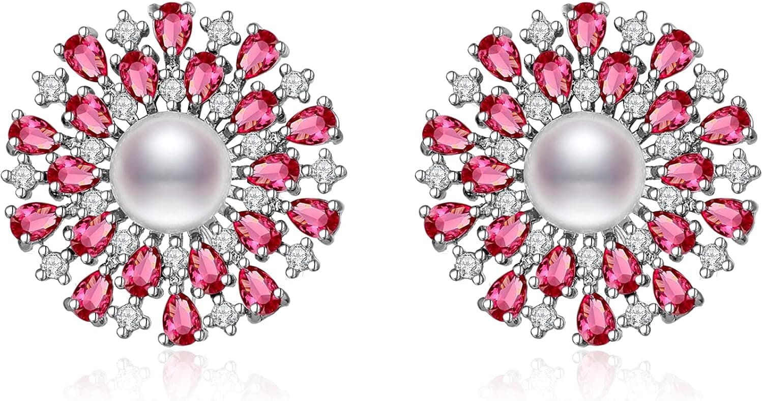 Elegant Cubic Zirconia Stud Earrings for Women, Flower Burst Cluster Earring Bridal Wedding Earrings for Bride, Bridesmaids