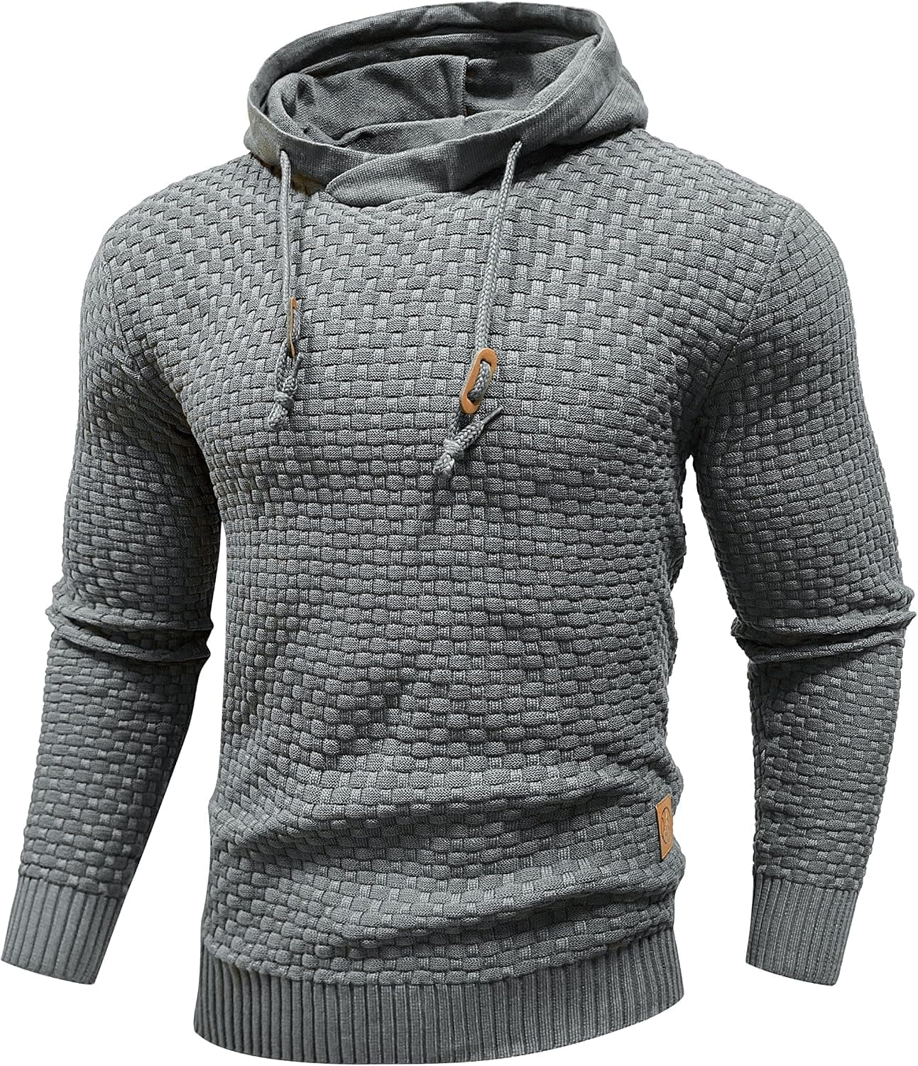 Zaitun Mens Hooded Sweatshirt Long Sleeve Solid Knitted Hoodie Pullover Sweater