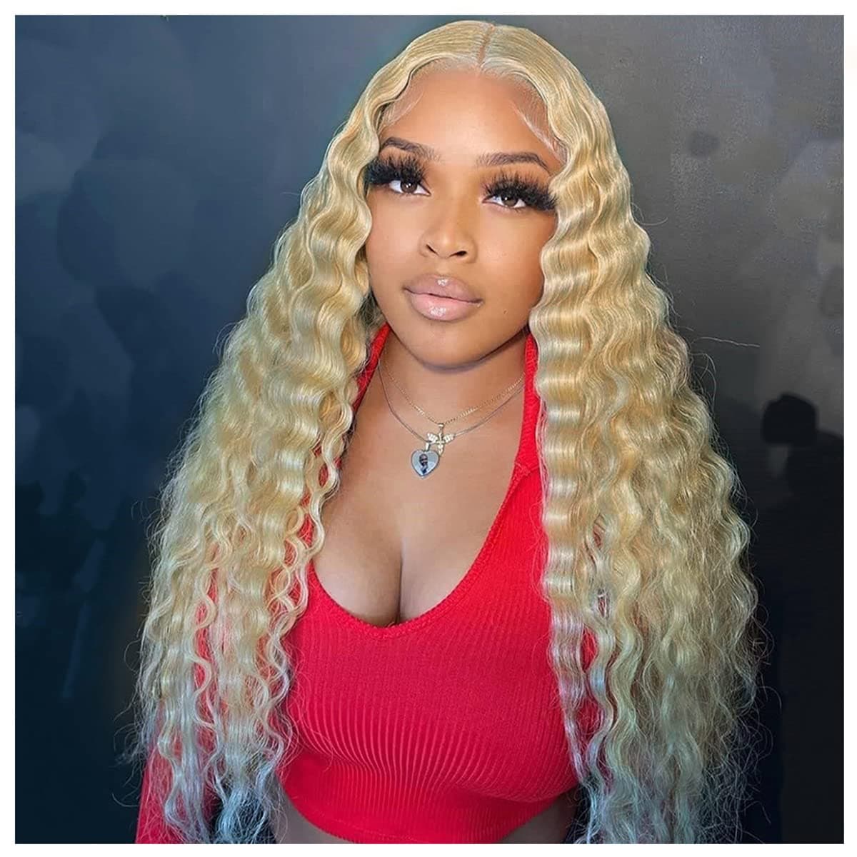 Synthetic Curly Wig Honey Blonde Long Deep Wave Wigs for Women 30 inch Lace Fake Scalp Natural Crimps Curls Wig