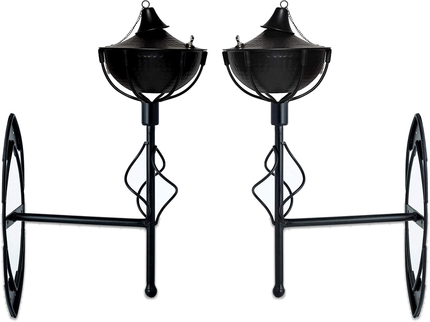 Maui Wall Sconce Oil Torch - Ornamental Wall Mount Oil Lamp is Perfect for Indoor or Outdoor Decor - Easy to Set Up and Refill with No Mess - Set of 2 (Hammered Black)