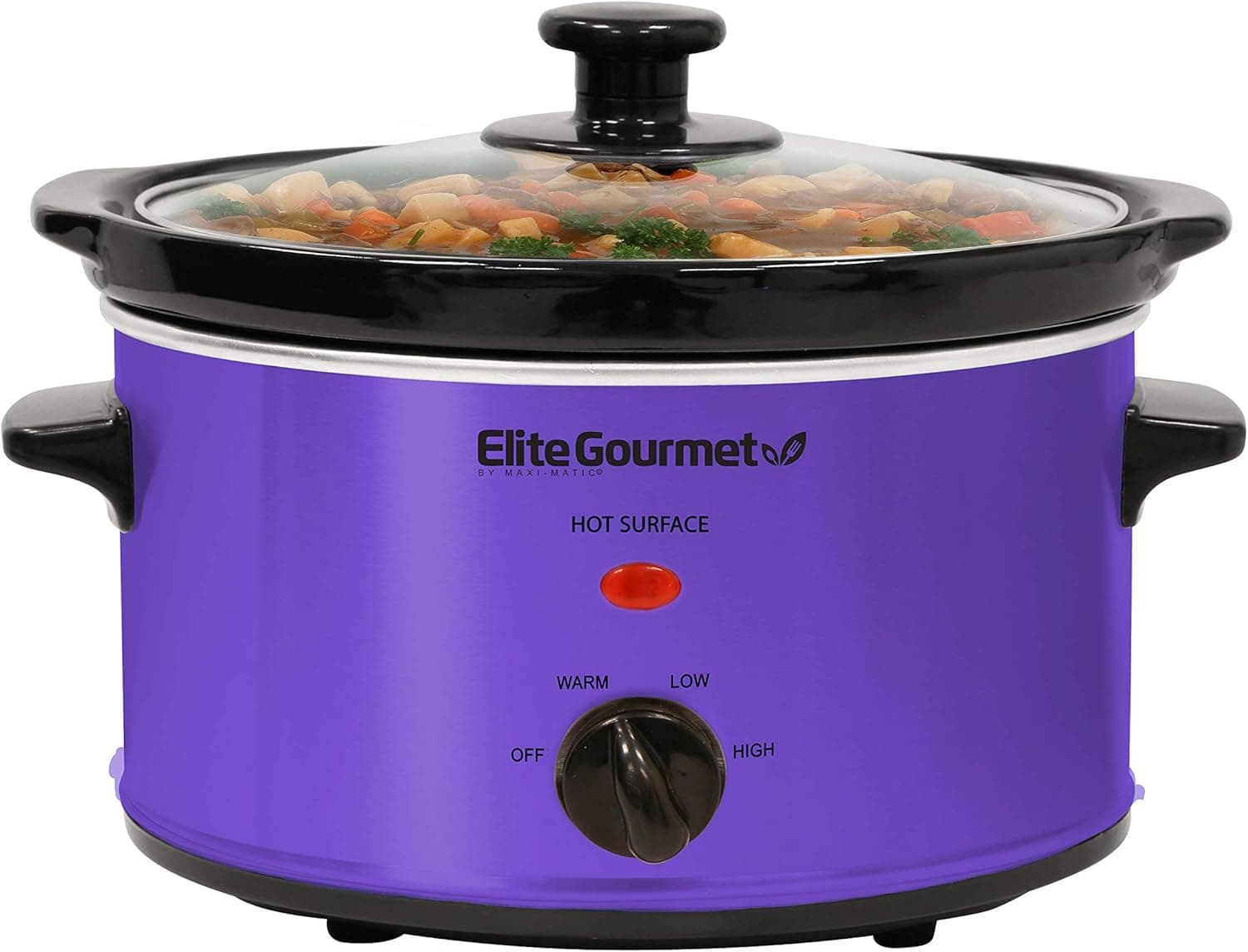 Elite Gourmet MST-275XP# Electric Oval Slow Cooker, Adjustable Temp, Entrees, Sauces, Stews & Dips, Dishwasher Safe Glass Lid & Crock (2 Quart, Purple)