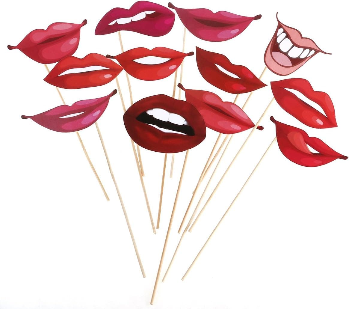 LUOEM 12pcs Lips on a Stick Photo Booth Props Accessory for Wedding Party Father's Day
