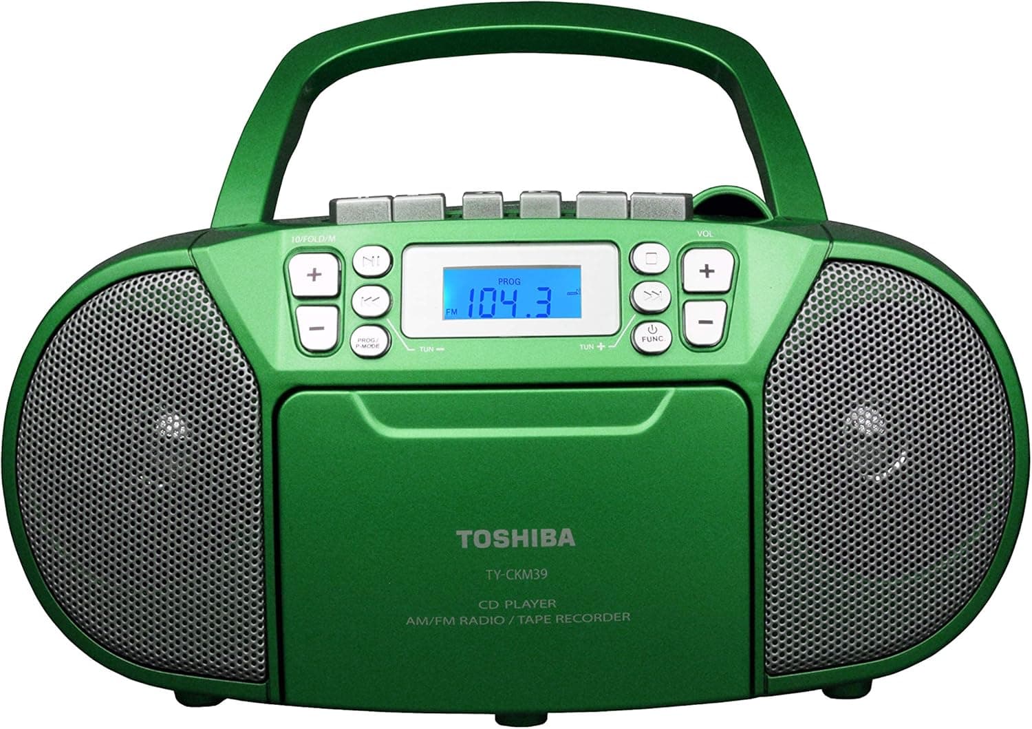 Toshiba TY-CKM39(G) Portable MP3 CD Cassette Boombox with AM/FM Stereo and Aux Input Metallic Green