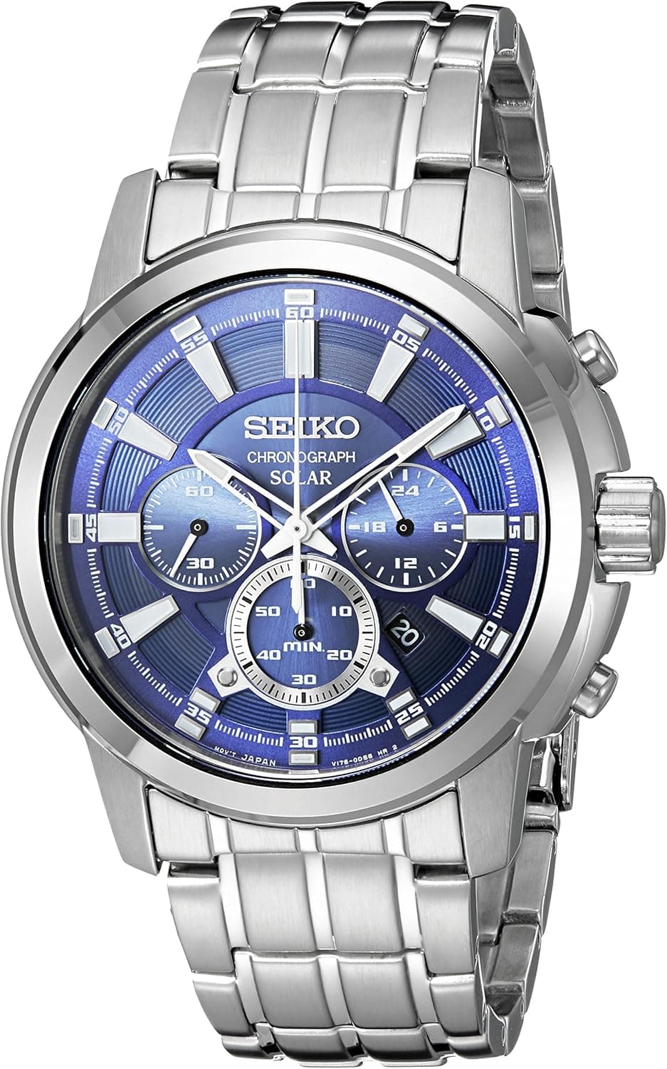 Seiko Men's SSC387 Solar Chrono Analog Display Japanese Quartz Silver Watch
