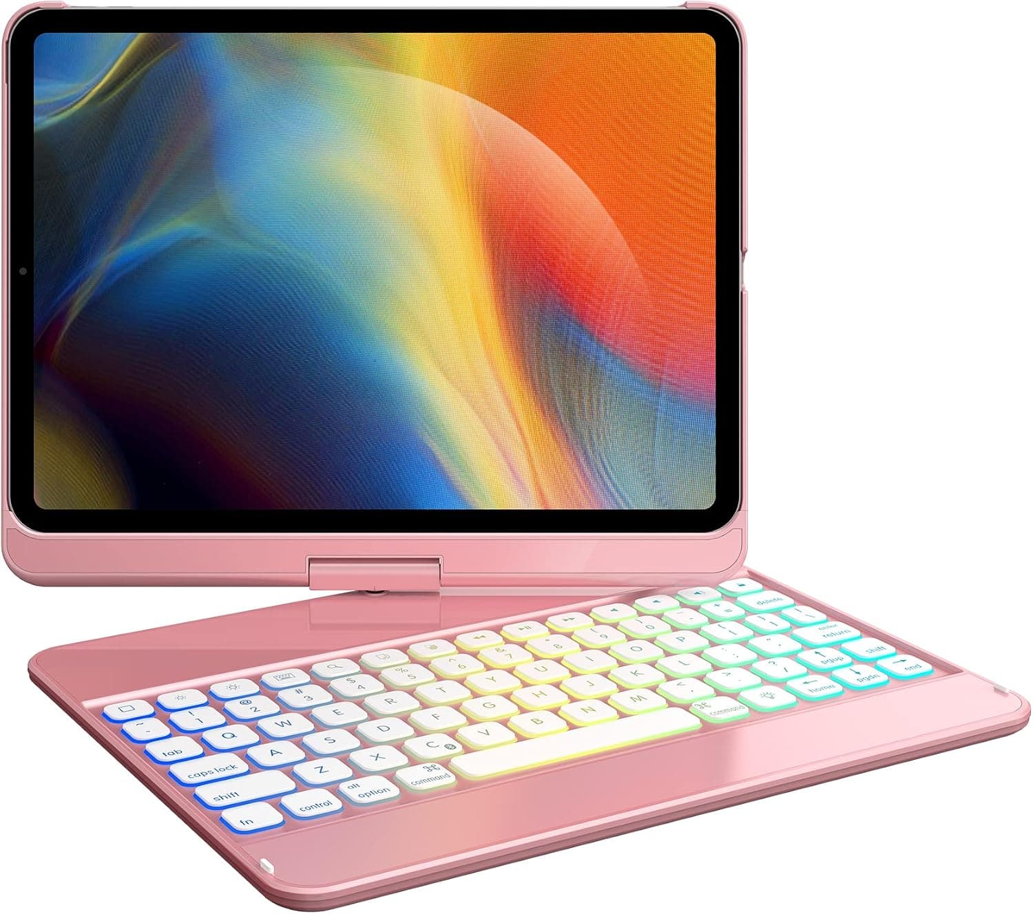 GreenLaw iPad Pro 11 inch Case with Keyboard, iPad Air 5th 4th Generation Case with Keyboard, 3-Zone 7 Color Backlit & 360° Rotatable, for iPad Pro 11 & iPad Air 5th & 4th Gen, Rose Gold