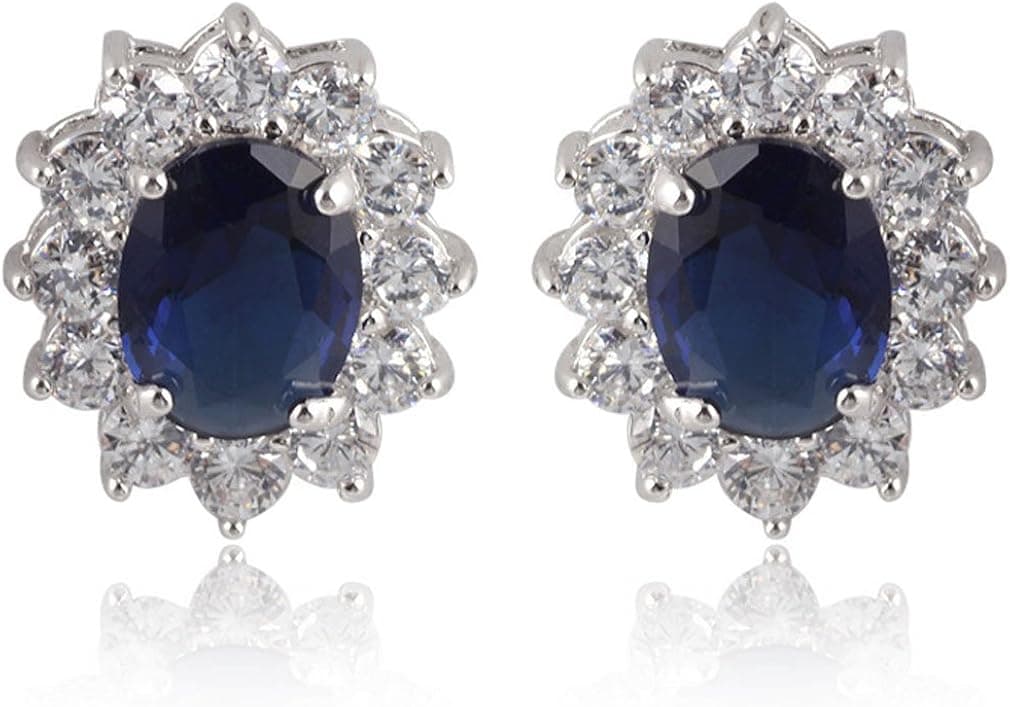 Yazilind Dazzling Rhodium Plated Green Clear Oval Cut Flawless Cubic Zirconia Post Claw Stud Earrings