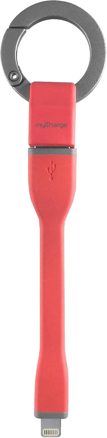 myCharge iPhone Charger Lightning Cable (4-Inch) Keychain PowerCord Go Short Cord for Portable Chargers MFI Certified for Apple iPhone 12, 11, XR, XS, X, 8, 7, 6, SE, 5, iPad, AirPods, Watch - Red