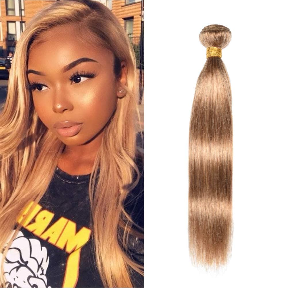 WOME Honey Blonde Bundles #27 Hair Brazilian Straight Human Hair Bundles 1 Bundle Honey Blonde Hair Double Wefts Extensions Hair #27 Straight Bundles For Black Women (16 Inch,Honey Blonde Color 27)