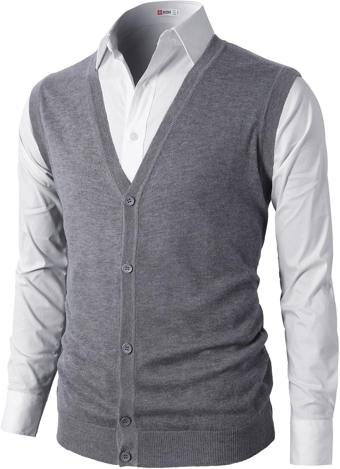 H2H Mens Casual Slim Fit Knitted V-Neck Button-Down Basic Designed Vests Gray US XL/Asia 2XL (CMOV038)