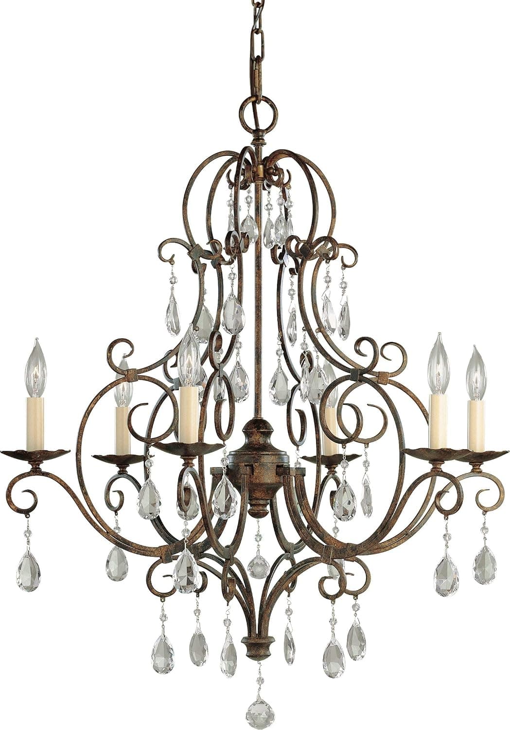 Feiss F1902/6MBZ Chateau Crystal Candle Chandelier Lighting, Bronze, 6-Light (25"Dia x 30"H) 360watts