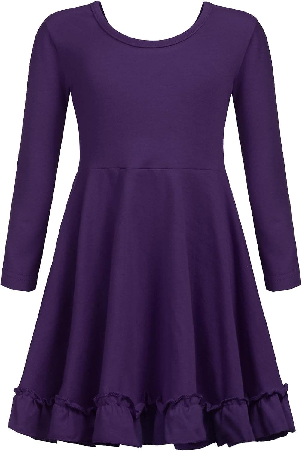 Zaclotre Girls Cotton Long Sleeve A line Twirly Skater Casual Party Dress 3-12 Years Deep Purple