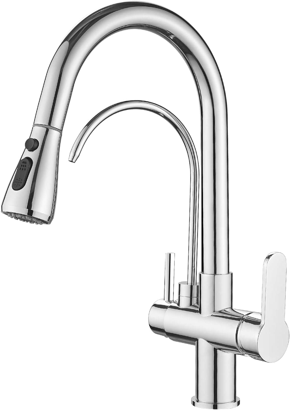 MENATT 2 Handle Kitchen Sink Faucet with Dringking Water Faucet, Pull Down Sprayer 3 in 1 Water Filter Purifier Faucets (Chrome)