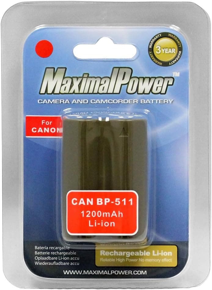 MaximalPower Replacement Li-ion Battery For Canon EOS 5D 40D 20D 30D 10D - Non-OEM Fully Decoded Batt for Digital Rebel, 1D, D60, 300D, D30, Kiss, Powershot G5, Pro 1, G2, G3, G6, G1, Pro90 is