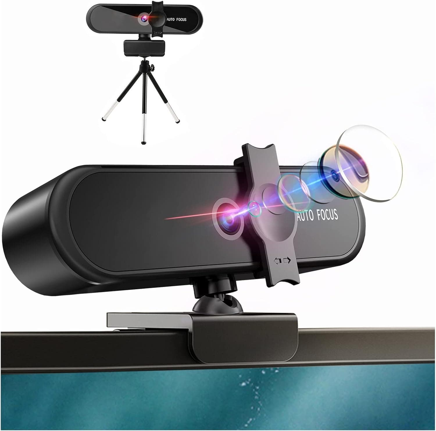 Webcam with Microphone, 1440p HD Computer Camera Webcam with Microphone for Desktop with Privacy Cover, Autofocus USB and Tripod Stand,for PC Mac Laptop Desktop Video Calling Conferencing Recording