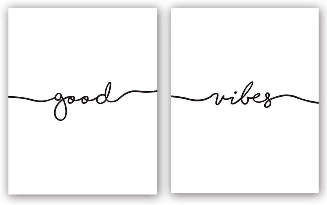 HPNIUB Good Vibes Art Prints Set Of 2 (8”X10”）Minimal Art, Black and White Yoga Studio Decor , Bedroom Inspirational Lettering Printing , Motivational Canvas Wall Art Poster For Office Decoration, No Frame