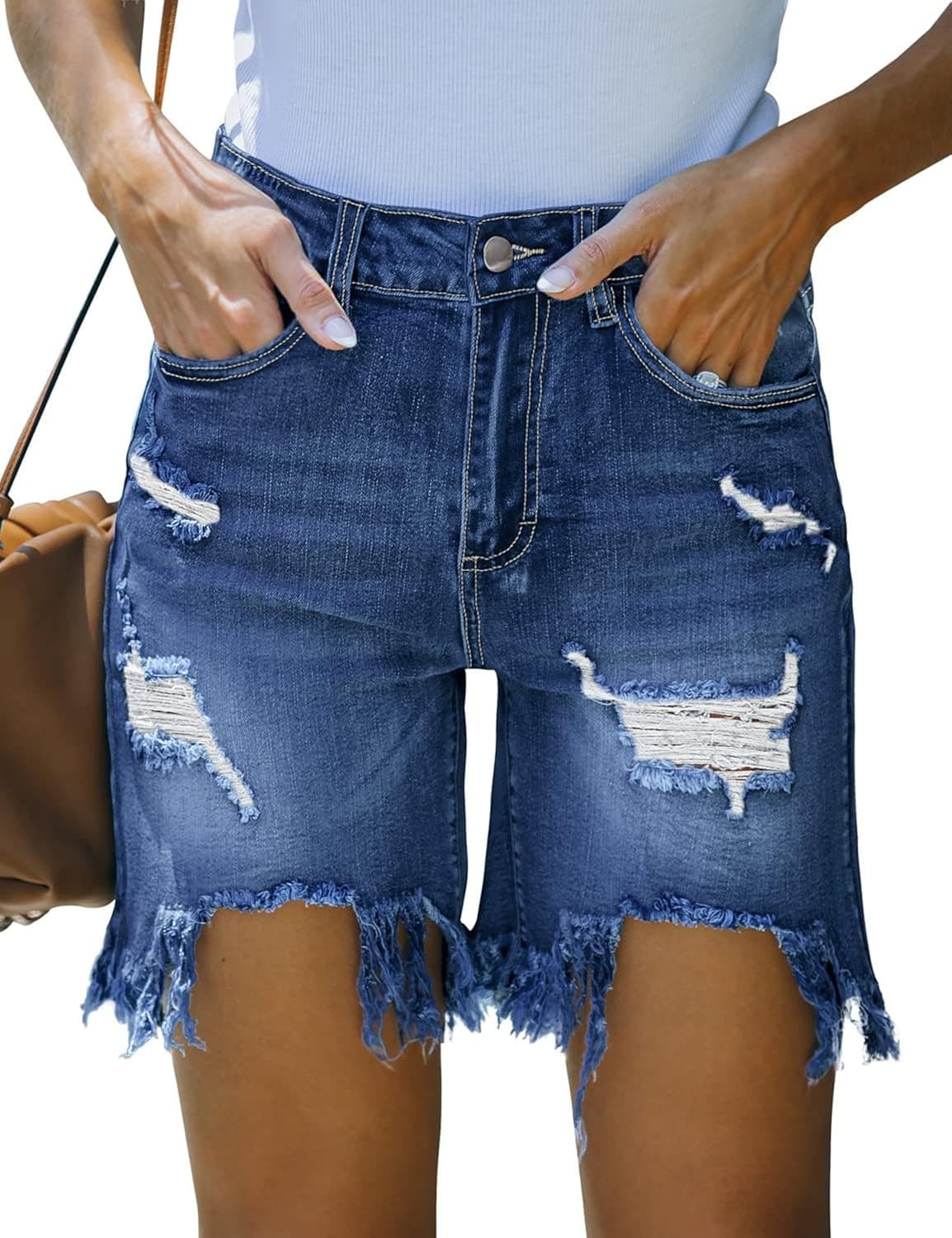 LookbookStore Women's High Waisted Jean Shorts Distressed Ripped Denim Shorts Frayed Hem Casual Shorts