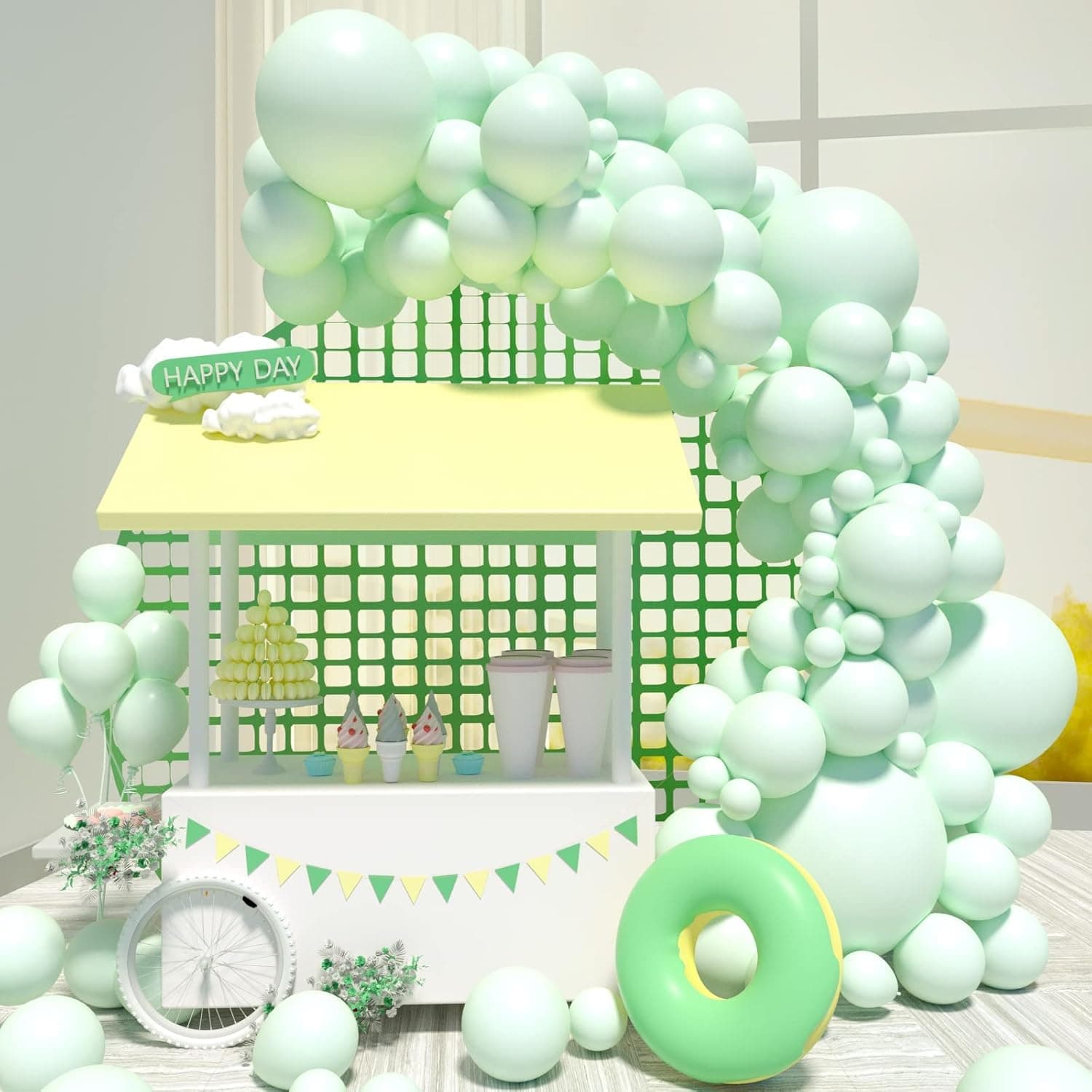 CACOLULU Mint Green Balloons Garland - 100 Pack 18+12+5 Inch Pastel Green Color Balloons Light Green Balloons Garland, Green Balloons Different Sizes as Baby Shower/Gender Reveal/Birthday Decorations