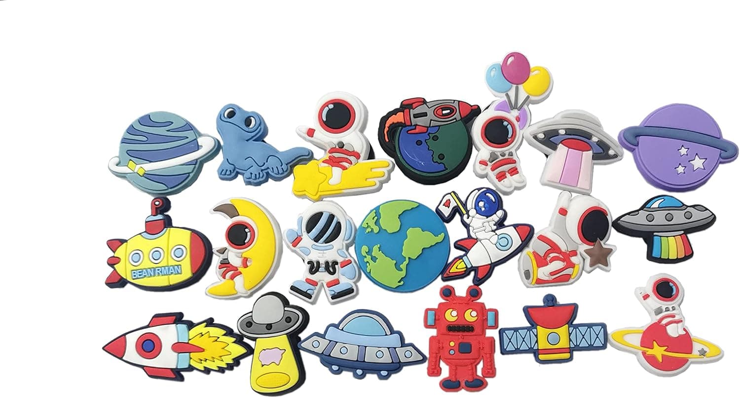 20pcs Astronaut Theme Shoe Charms for Wristband Bracelet and Shoe with Holes Wristband Bracelets with Holes for Kids Boys Girls Teens Party Favor Birthday Easter Basket Eggs Gifts
