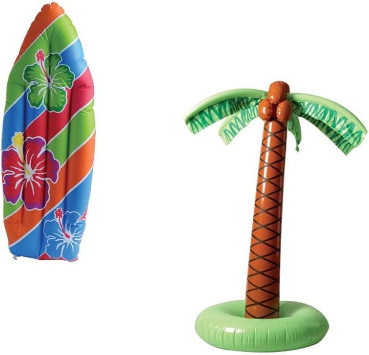 USToy Inflatable Luau Surfboard & Palm Tree Inflate 2 Piece Bundle