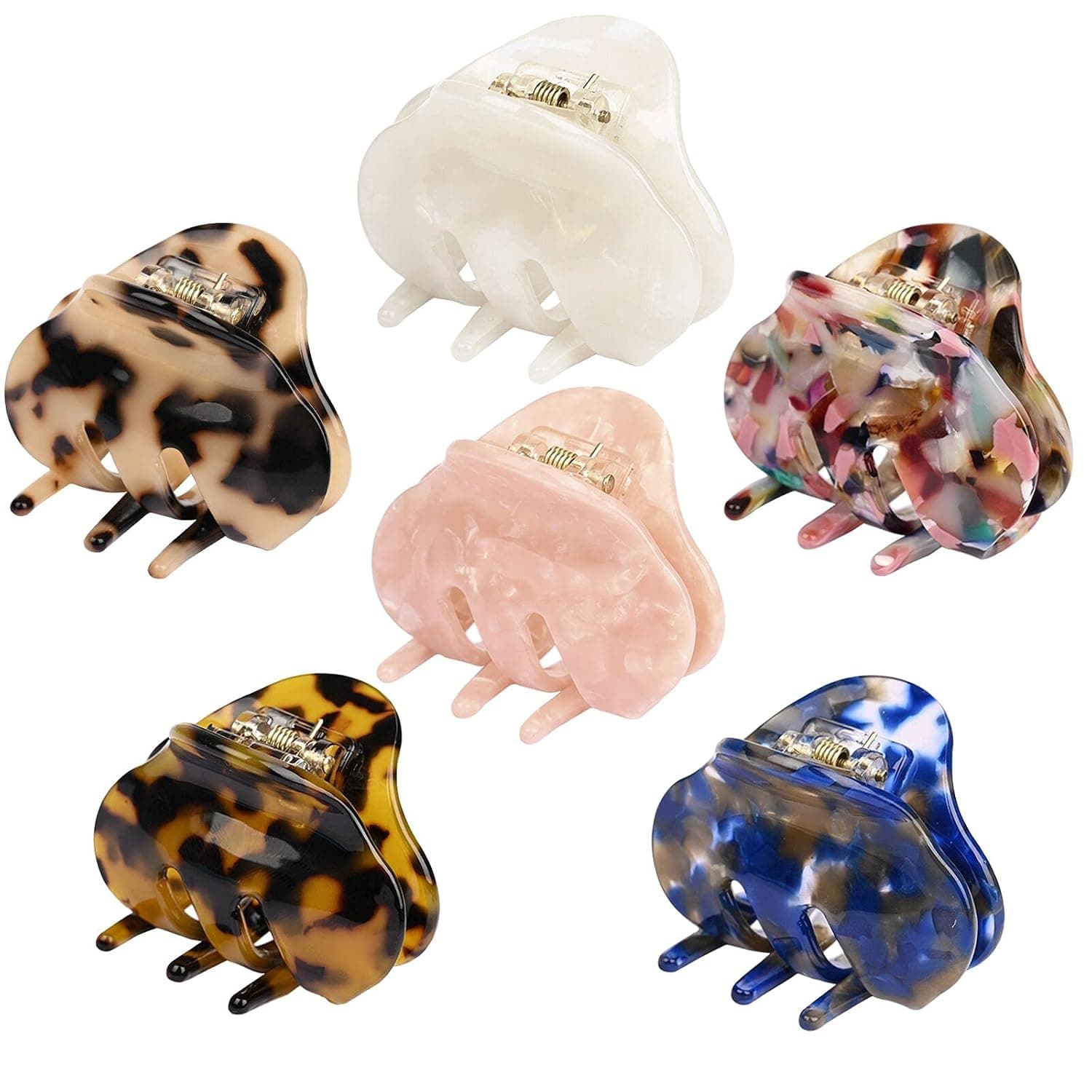 Hair Claw Clips for Women Girls, 6 Pack 2.2 Inch Acrylic Tortoises Print Hair Jaw Clips for Thin Thick Hair Celluloid Leopard Clamp Barrette Hair Accessories(Medium Size, Classic Color)