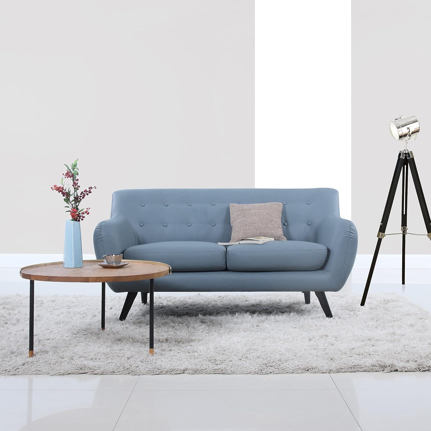 Divano Roma Furniture Modern Mid Century Loveseat - Bonded Leather - Tufted