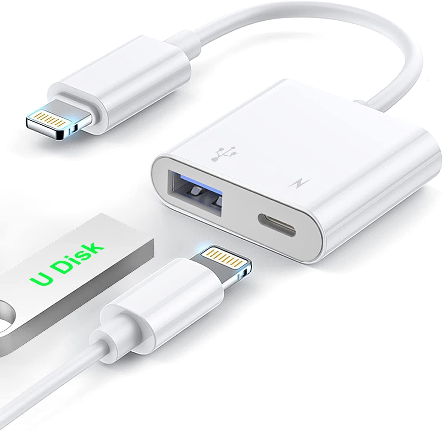 Lightning to USB Camera Adapter [Apple MFi Certified] 2 in 1 Portable USB 3.0 Adapter for iPhone13 (Lightning Charging Port+USB Female Connect Card Reader,U Disk,USB Flash Drive)Plug and Play-All IOS