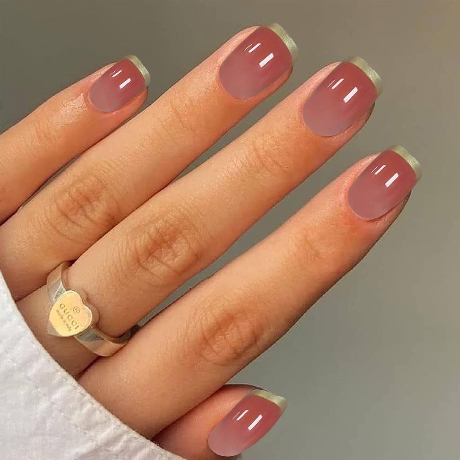 YOSOMK French Press on Nails Short Pink Gradient Square Fake Nails Glossy Stick on Nails Full Cover Glue on Nails Short False Nails with Designs Acrylic Nails for Women