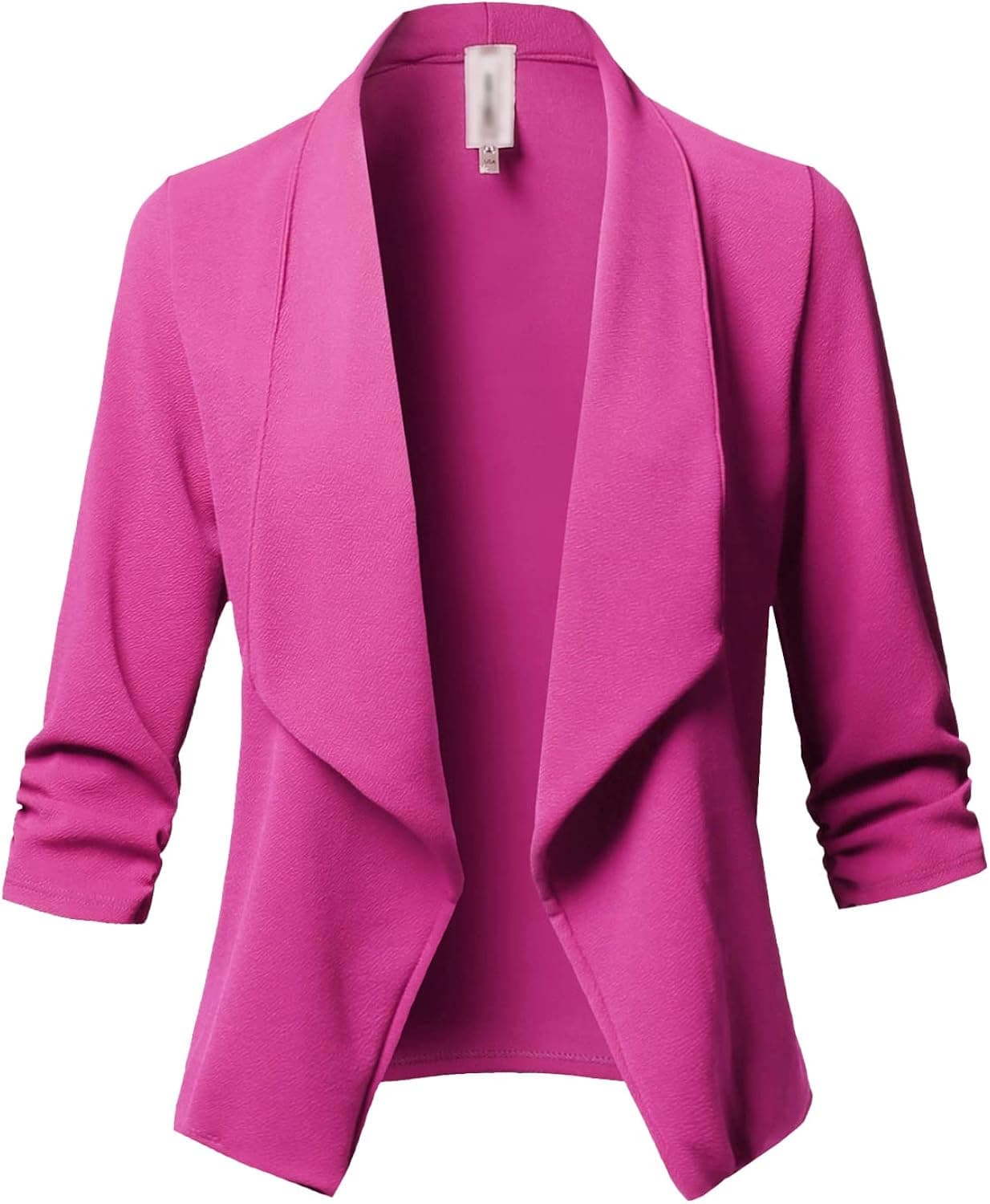 Women's Casual Work Solid 3/4 Shirring Sleeve Single Button Stretch Knit Blazer