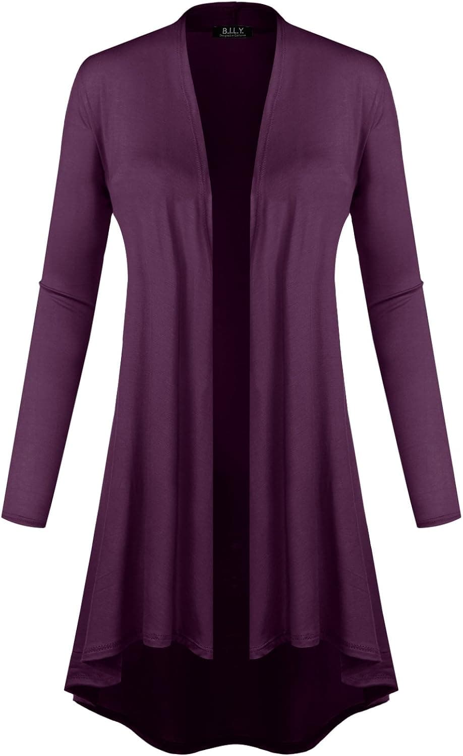 BH B.I.L.Y USA Women's Open Front Lightweight Jersey Classic Long Sleeve Cardigan