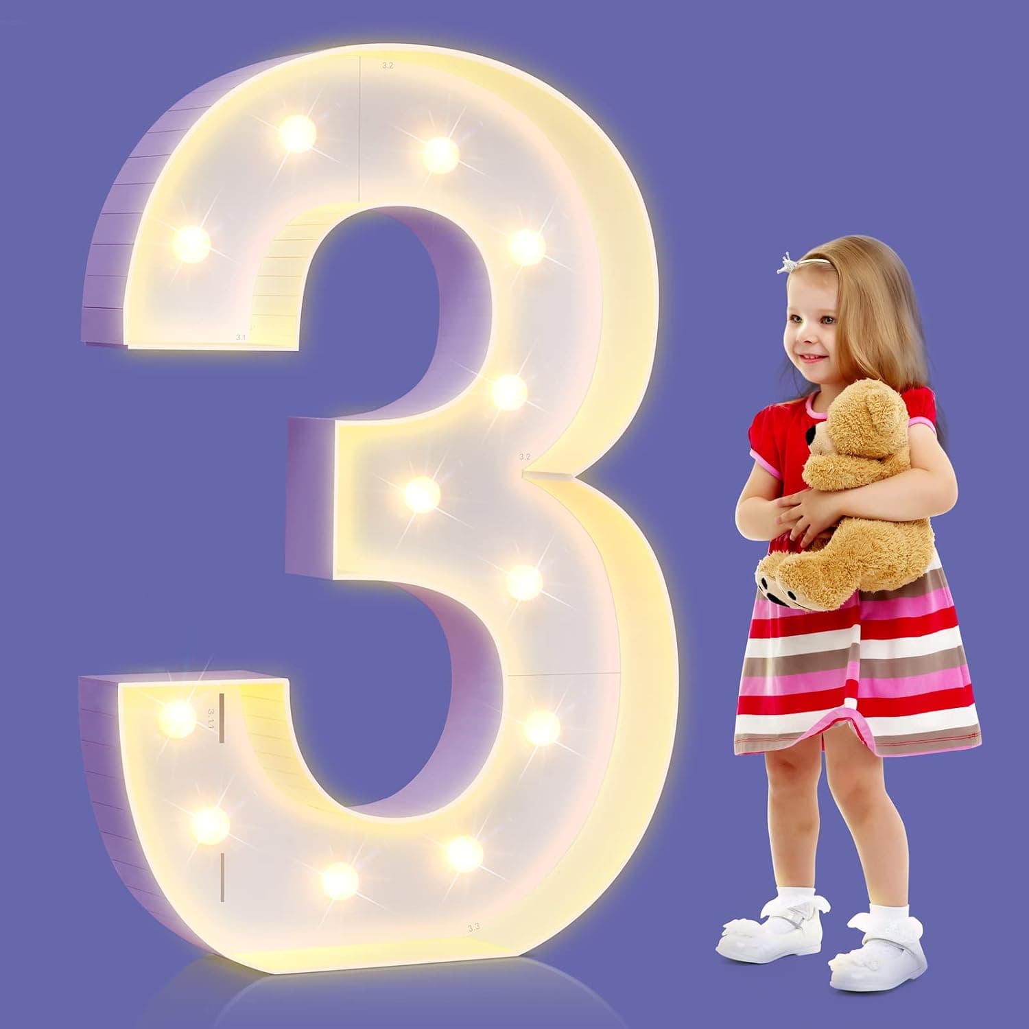 imprsv Marquee Numbers, 4ft Large Marquee Light Up Numbers, Birthday Decorations for Her Him, Birthday Decor, Anniversary Party Decoration, Number 3 Marquee Light Up Letters, Balloon Arch Kit