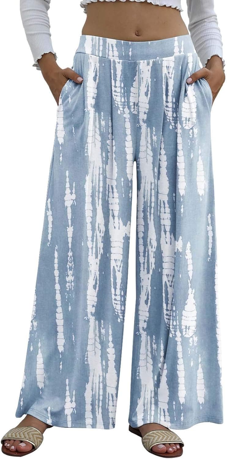 FARORO Women's Lounge Pants Casual Elastic Waist PJ Pant Stretch Sleep Bottoms Plus Size Pajama Bottoms with Pockets (Blue, Small)