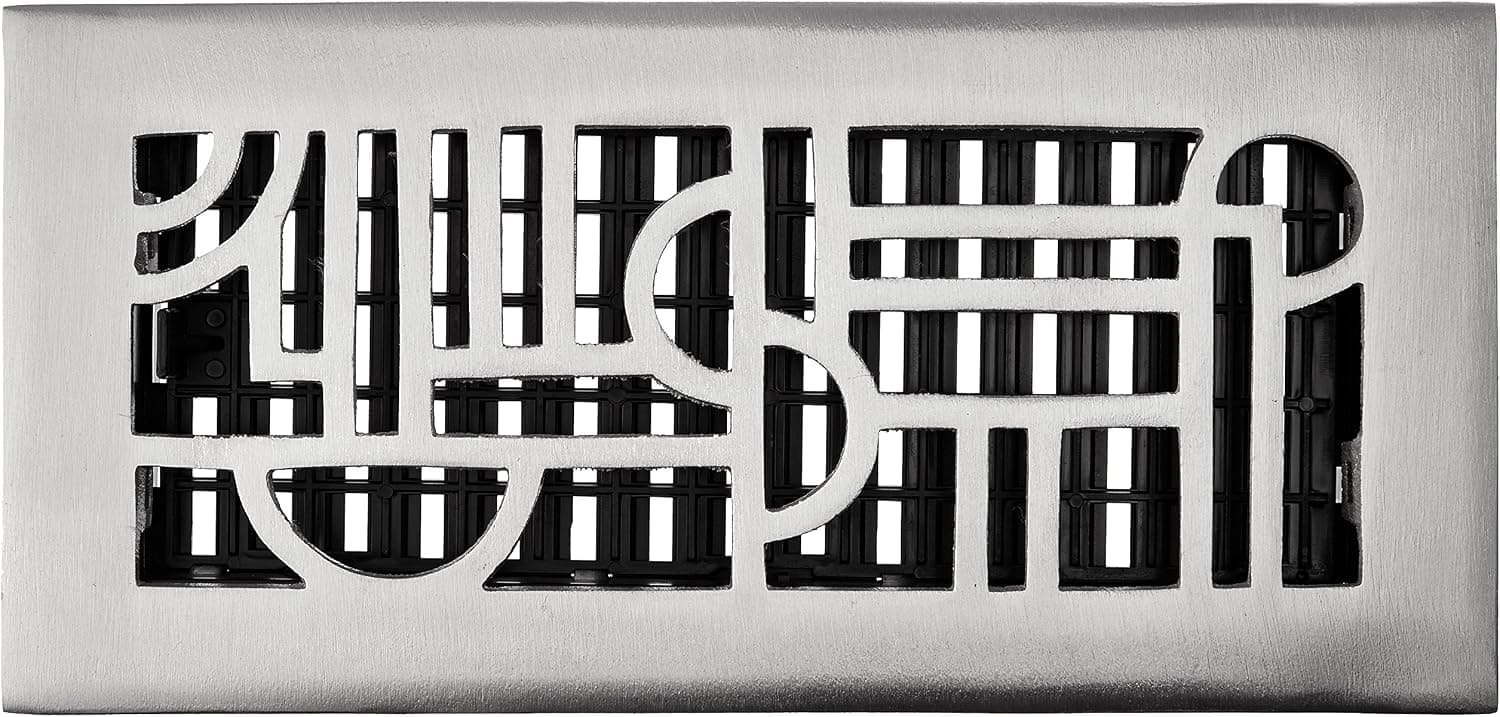 Decor Grates ADA410-NKL 4-Inch by 10-Inch Art Deco Aluminum Nickel Floor Register, Cast Aluminum with Brushed Nickel Finish